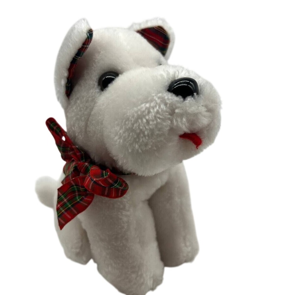 Zilla Westie Plush White Terrier Dog Stuffed Animal Red Plaid Bow